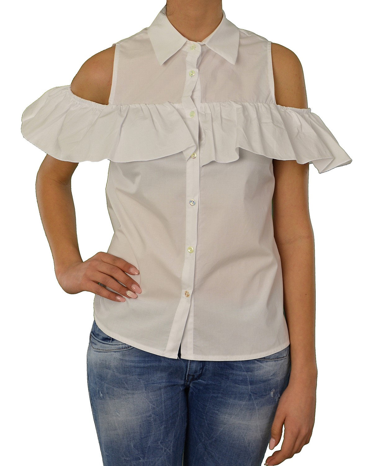 Γυναικείο πουκάμισο Lipsy λευκό με βολάν 1170505D